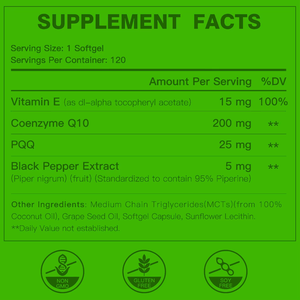 Cápsulas Blandas de CoQ10 de Alta Calidad, 200 MG de Potencia Máxima con Vitamina E y Pimienta Negra, Buenas para la Salud del Corazón - Product Image 2