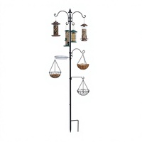 Mangeoire à oiseaux multi-accroches antique et écologique, avec poteau à insérer dans le sol, type crochet de berger, station d'alimentation pour oiseaux, en métal résistant aux intempéries
