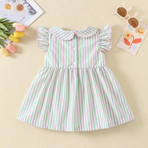 Baby Neugeborene Mädchen Sommer Baumwoll-Freizeitkleid Cartoon Smocking Stickerei Atmungsaktives Prinzessinnen A-Linien-Kleid mit Flatterärmeln Rosa Grün - Product Image 3