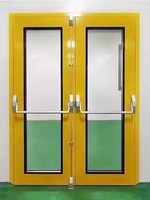Porte coupe-feu moderne en acier antivol à surface finie, à ouverture coulissante, pour usage commercial intérieur