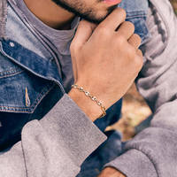 Bracelet Chaîne Grain de Café en Acier Inoxydable pour Homme avec Fermoir Ajustable, Plaqué Or 18K Personnalisable Anti-Ternissement