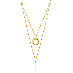 Collier superposé tendance doré à double chaîne avec pendentif géométrique cercle et barre pour usage quotidien - Product Image 1