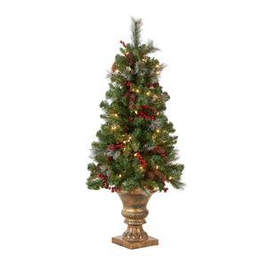 Árbol de Navidad Artificial Mini Abeto Crestwood Preiluminado de 4 pies con 100 Luces Claras, 230 Puntas, Piñas Brillantes, Bayas Rojas y Detalles Dorados - Product Image 1