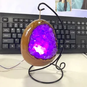 Living Room Office Desktop Dinosaur Egg Crystal Hole Amethyst tips USB Lamp