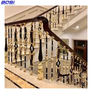 Cổ điển vàng cầu thang lan can nhôm baluster cho màu đen và hạ cánh lan can tùy chỉnh thiết kế