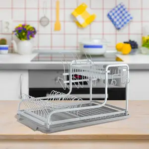 Armoire à 2 niveaux de capacité de stockage et égouttoir à vaisselle de cuisine humaine simple égouttoir à vaisselle en aluminium avec tasse à couverts