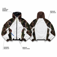 Veste tactique technique imperméable 3L pour homme, camouflage woodland, avec poches modulaires, personnalisable en gros, OEM ODM