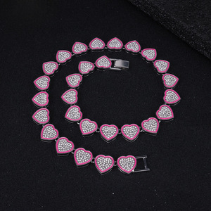 Nouveau Collier Chaîne Maille Cubaine Cœur d'Amour en Alliage Plaqué Or et Argent avec Strass et Émail, Largeur 15mm, Style Hip Hop <span class=keywords><strong>Rap</strong></span> - Product Image 6