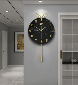 JJT, классические настенные часы с абстрактным мраморным стеклом и круглой медной головой оленя для кухни, украшение для дома