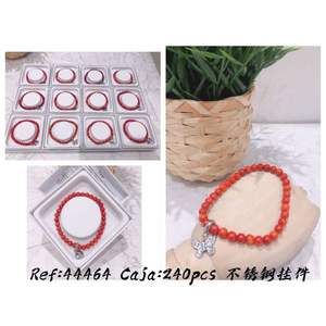 Pulsera de Acero Inoxidable de 6 mm y 18 cm con Cuentas Rojas y Dije de Mariposa, Joyería de Moda - Product Image 3