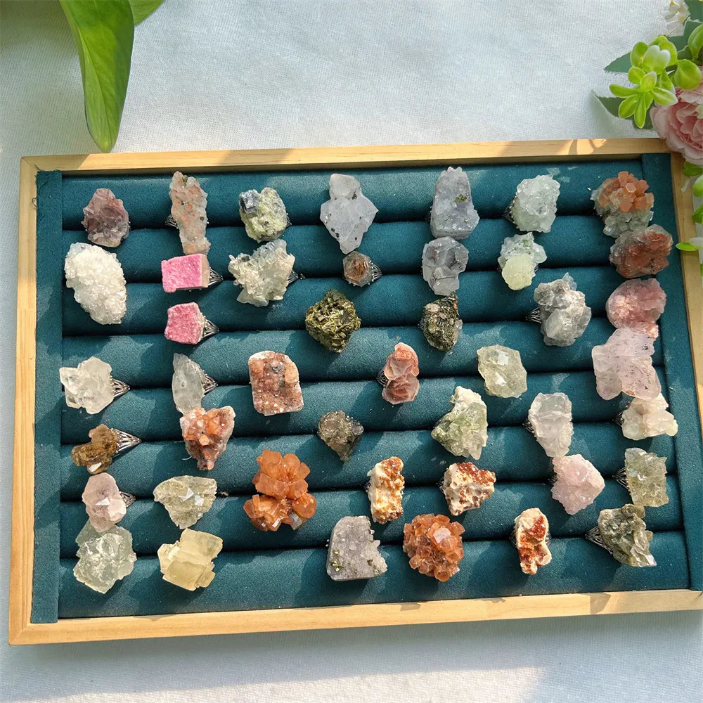 Wholesale Crystal Epidote natural raw stone garden quartz mixed specimen ring For gift feng shui