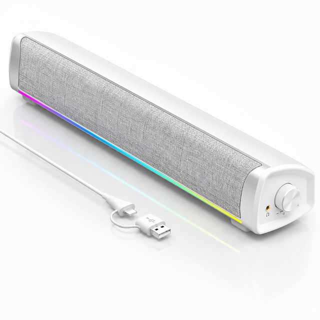 Hot-Selling Cost-Effective 6W 2.0 USB Powered Wired Plastic Desktop PC Gaming Speaker Sound Bar RGB LED Light