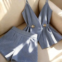 Ensemble assorti camisole rayée de luxe WQZ26278, tenue élégante à deux pièces pour femmes, été, avec ceinture