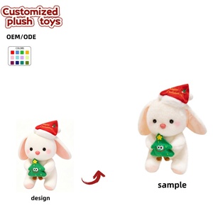 Peluche Lapin aux Longues Oreilles OEM ODM avec Chapeau de Père Noël et Mini Sapin de Noël pour Décoration de Fêtes et Cadeaux de Noël - Product Image 1