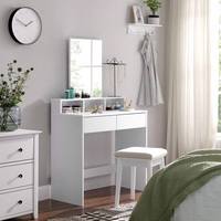 Coiffeuse moderne blanche avec miroir éclairé, panneau autoportant assemblé, en bois, 1 pièce, pour chambre à coucher