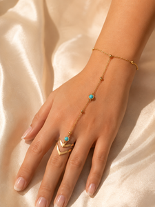 <b>Gold</b> Plated Turquoise Hand Harness Ring <b>Bracelet</b> for Women Adjustable Finger <b>Bracelet</b> Chain Hand Jewelry Elegant Party Wear - Product Image 1