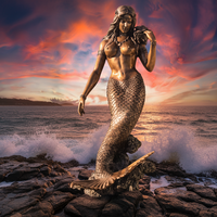 Statue de sirène en bronze, fontaine, sculpture aquatique pour piscine extérieure
