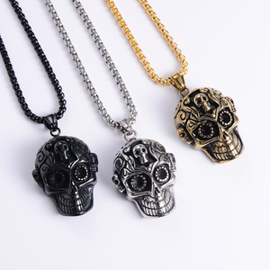 Collar con colgante de calavera personalizado para hombre, joyería Punk Rock de acero inoxidable fundido, abalorio de cabeza de esqueleto gótico con cadena ajustable - Product Image 2