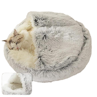 Coussin de couchage luxueux, lavable, antidérapant, moelleux et douillet pour animaux de compagnie (chats et chiens), avec housse à capuche, type donut, pour l'hiver