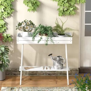 Étagère de présentation en bambou blanc à deux niveaux pour balcon de jardin extérieur, support pour plantes avec rangement - Product Image 3