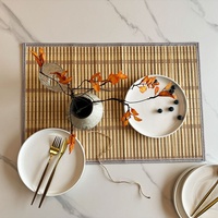 Ensemble de 6 sets de table ovales en bambou naturel, tapis de table tissés à la main avec bordure pour salle à manger, cuisine, maison