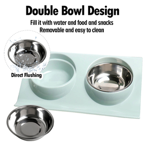 Nouveaux bols portables 2-en-1 écologiques surélevés <span class=keywords><strong>pour</strong></span> animaux de compagnie, en acier inoxydable, design détachable, inclinaison ergonomique de 15° <span class=keywords><strong>pour</strong></span> chiens et chats - Product Image 3