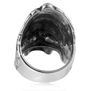 yunnique <b>Skull</b> <b>Ring</b> Stainless Steel Men's Jewelry Indian Chief Headdress Green Gemstone Inlay Fashion <b>Ring</b> Geometric Design Gift - Product Image 3