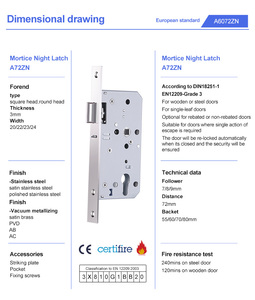 A6072zn morליווי לילה מנעול עם מפתח עמיד נגד גניבה ce מוסמך ss שחור משובח גימור לדלתות עץ ופלדה - Product Image 4