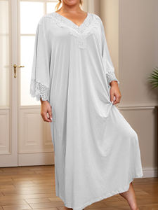 ODM/OEM Piyama Ukuran Besar Wanita Baju Tidur Sutra Susu pink Renda Nyaman Elegan Gaun Tidur Lengan Pendek Baju Tidur Panjang Pakaian Rumah - Product Image 6