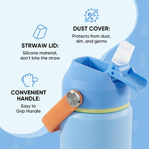 Ensemble de 2 gourdes isothermes pour enfants de 12 oz, en acier inoxydable 304, sans BPA, avec paille rabattable, anti-fuite, bouteille thermique - Product Image 5