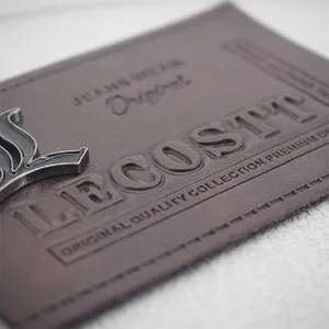 Borse a forma di rettangolo marchio marchio patch in pelle abbigliamento cucito metallo Pu etichette per giacca