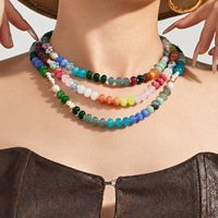 Nouveau collier en or 18 carats en acier inoxydable avec perles d'eau douce et pierres naturelles, style européen et américain, pour l'été, idéal pour l'export.