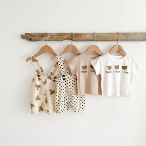 Newborn Clothing Sets Baby Clothes Sling Pants And Tops 2pcs Kids Cotton Printed Bear Baby Clothes Set