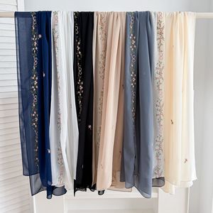Exquisite Dubai Embroidered Chiffon Hijab - Breathable Summer Muslim Scarf - Long Elegant Premium Chiffon <strong>Shawl</strong> for <strong>Weddings</strong> - Product Image 1