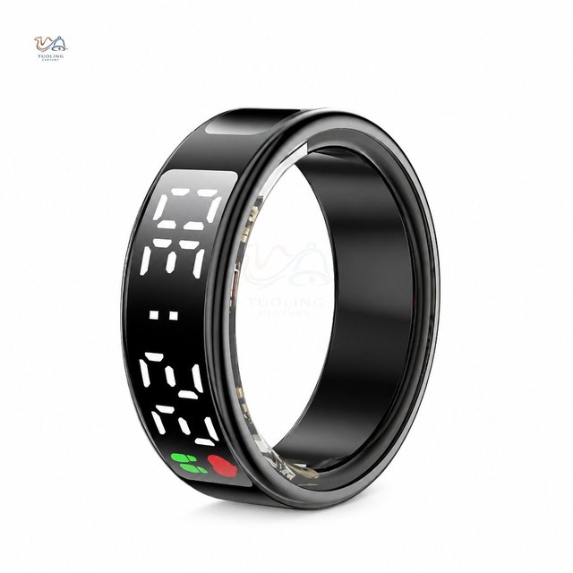 Smart Ring with LED Display Heart Rate Blood Pressure SpO2 Sleep Tracker Step Counter Touch Key