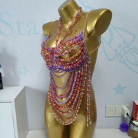 Chaîne de corps de luxe faite à la main avec perles de cristal, soutien-gorge sexy en perles avec pompons pour festival, plage, boîte de nuit, soirée, bijoux