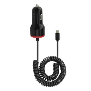 Pengisian Cepat Charger Mobil Build-In Spring Kabel Tipe-C Portable Pemantik Rokok Mobil Charger Adaptor