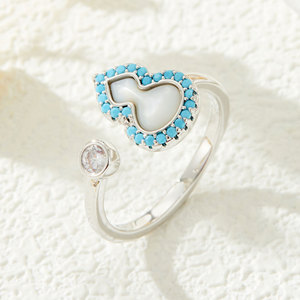 Chinese Style Gourd Shaped Open Ring Turquoise Trim Adjustable Index Finger Band Unisex Jewelry Gift - Product Image 4
