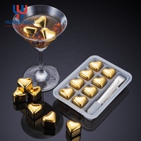 Cubes de glace en métal réutilisables en forme de cœur, en acier inoxydable, avec pinces, pour whisky, brandy, cocktails et bière
