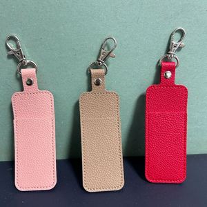 Lychee Leather Keychain Lipstick Holder Sleeve Portable Custom Logo Lip Balm Container Storage <b>Bag</b> for Lipstick Hanging on <b>Bag</b> - Product Image 3