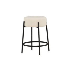 Tabourets de comptoir en tissu blanc de forme ronde de Style nordique <span class=keywords><strong>chaise</strong></span> de Bar de cuisine moyenne Simple avec pied de Base de couleur noire - Product Image 2