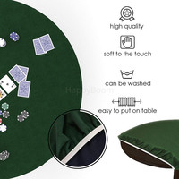 Nappe de table de poker en feutre vert à bord élastique pour jeux de cartes de puzzle de poker Convient aux tables rondes de 36 à 48 pouces