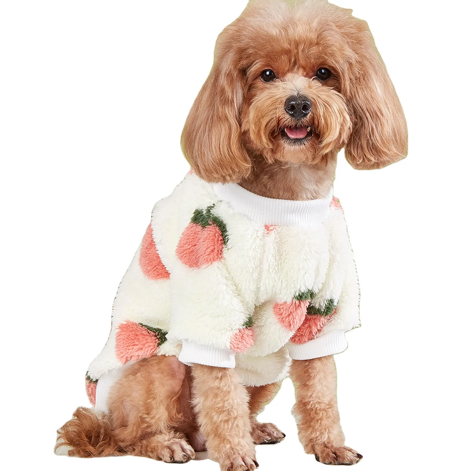 애완 동물 옷 따뜻한 두꺼운 개 의류 흰색 핑크 복숭아 패턴 양털 작은 개 겨울 코트