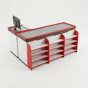 Comptoir de caisse moderne One Tech de 1,8 m, structure métallique thermolaquée, plateau en acier inoxydable, comptoir de caisse pour épicerie - Product Image 1