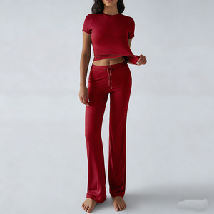 Conjunto de Dos Piezas para Mujer, Primavera-Verano 2026, Elegante, Color Sólido, Cuello Redondo, Tela Suave, Estilo Urbano Casual para Uso Diario - Product Image 1