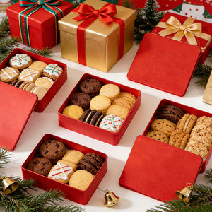 Boîte à biscuits en métal rouge carrée, boîte <span class=keywords><strong>de</strong></span> rangement alimentaire pour la pâtisserie <span class=keywords><strong>de</strong></span> Noël, emballage et cadeaux <span class=keywords><strong>de</strong></span> fête - Product Image 1