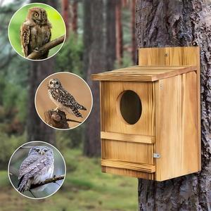 Casetta per Uccelli in Legno a Forma di Gufo, Leggera e Artigianale - Mangiatoia Grande per Uccelli da Esterno/Interno con Ingresso |   Casetta per Uccelli Resistente alle Intemperie per Giardino - Product Image 2