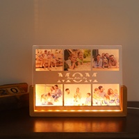 Lampe de nuit personnalisée en forme de U, lampe en acrylique LED, base en bois, décoration, cadeau LED pour la fête des mères, pour la chambre à coucher