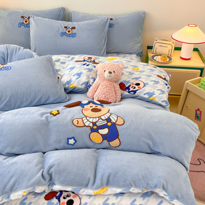 Chất Lượng Cao Dày Mùa Đông Sữa Ấm Nhung Phẳng Tấm Bộ Đồ Giường Đặt Duy Nhất Đôi Nữ Hoàng Vua Kích Thước 4Pcs Bộ Đồ Giường Bộ - Product Image 6