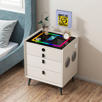 Table de chevet intelligente pour chambre à coucher, équipée d'un chargeur sans fil USB, d'un éclairage LED tactile, d'un haut-parleur et d'un verrouillage par empreinte digitale